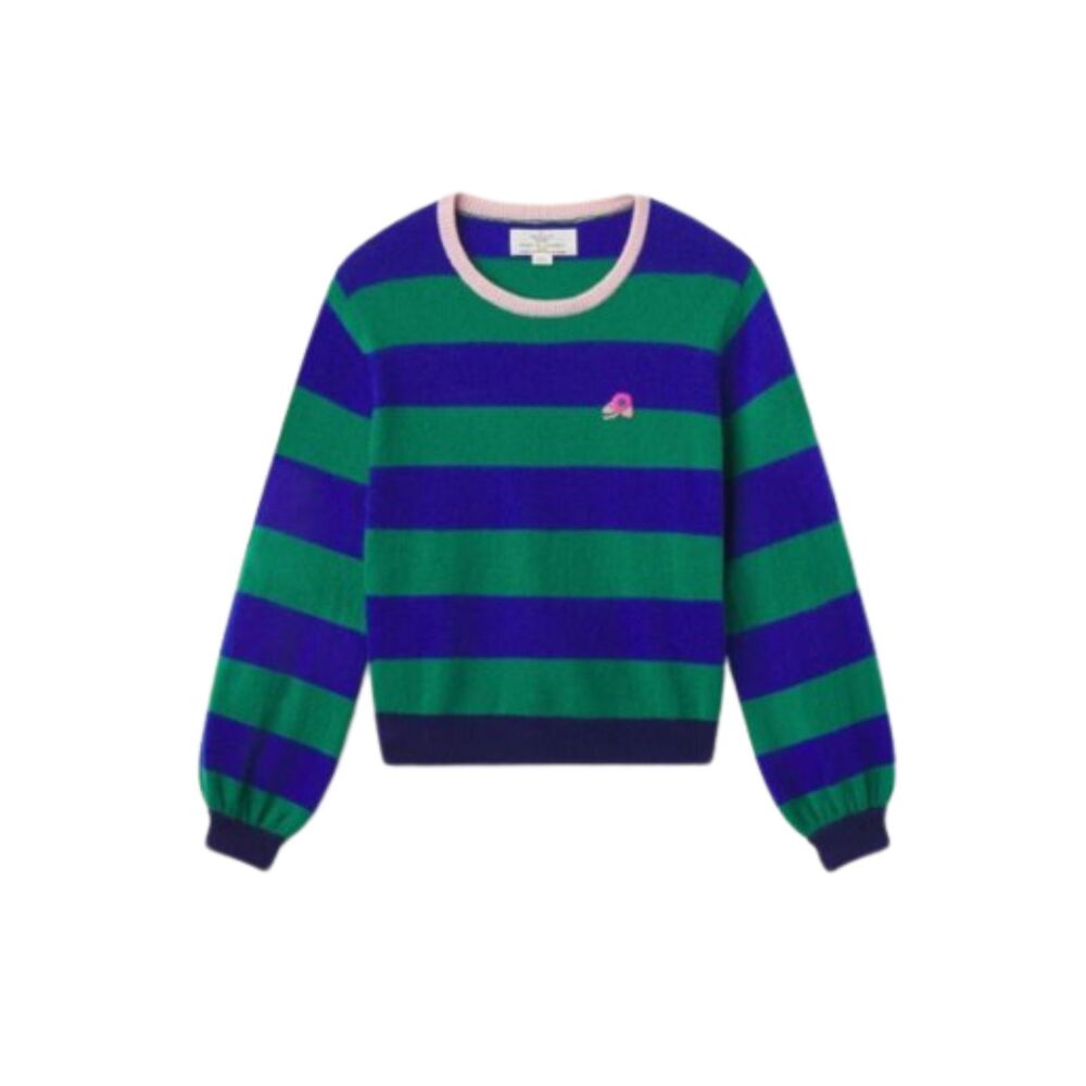 Trovata Birds of Paradis Ryann100% Cashmere Striped Sweater Flower Patch Small